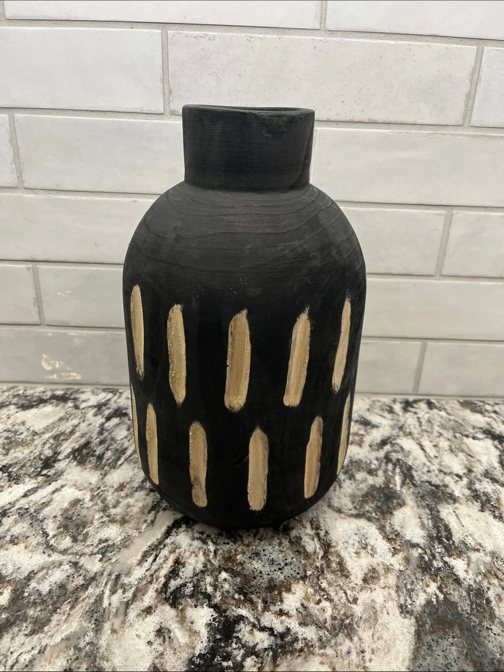 NEW Mud Pie Black Carved Wood Vase